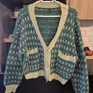 Green and Cream Women's Sweater
